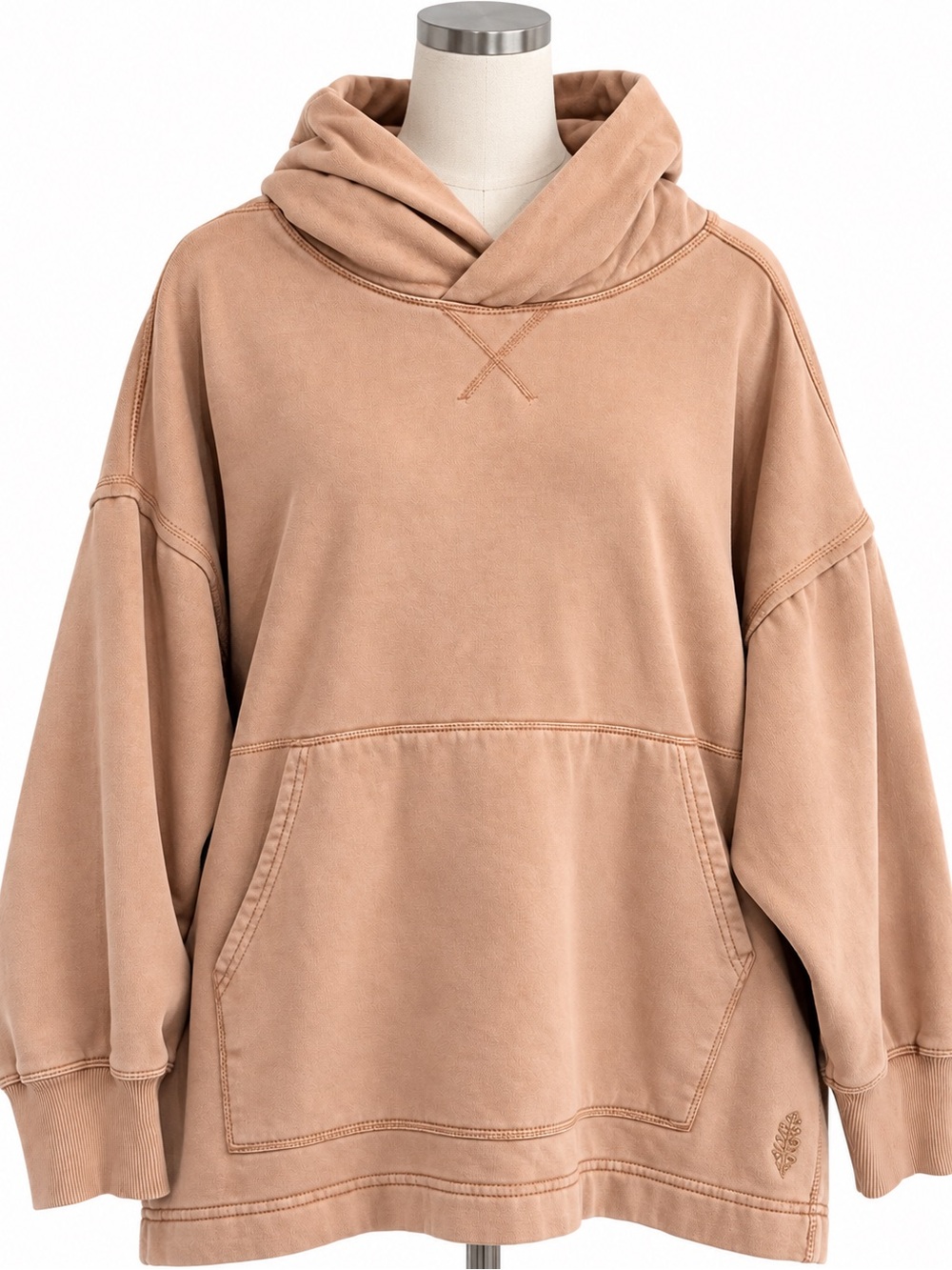 FP Movement Free People At My Best Hoodie Tan Camel Oversized Fleece M EUC